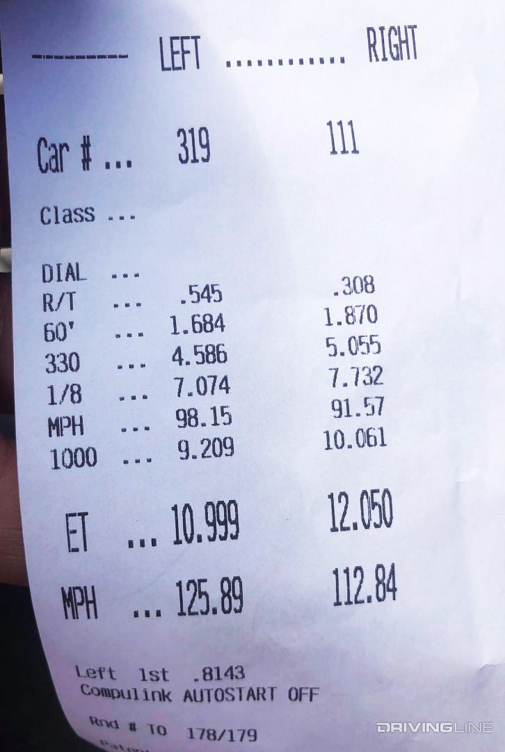 10-Second Drag Race Time Slip for a Diesel Truck