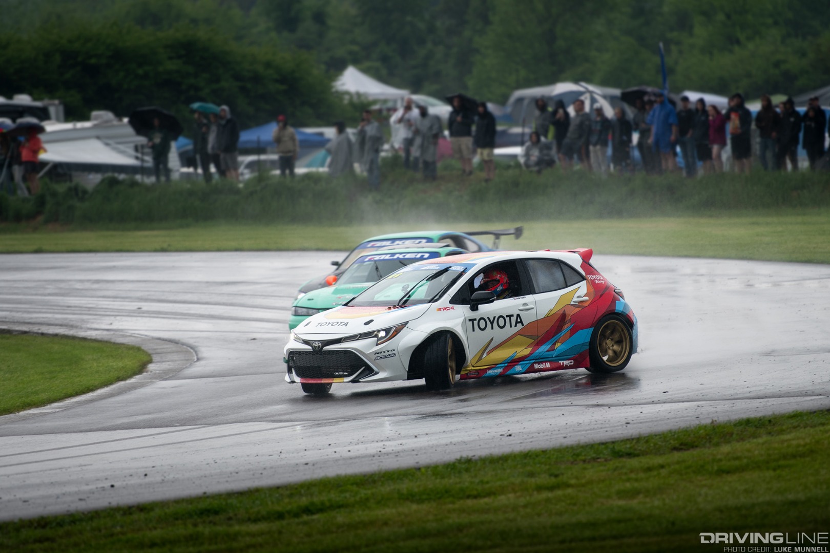 Gridlife Midwest Festival - Ryan Tuerck Toyota Corolla drift car tandem in the rain