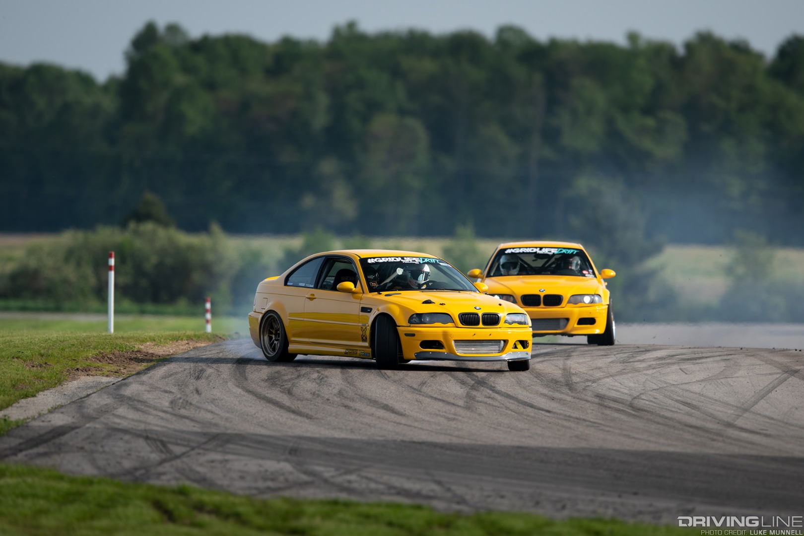 Gridlife Midwest Festival - twin yellow E46 M3 drift cars drifting