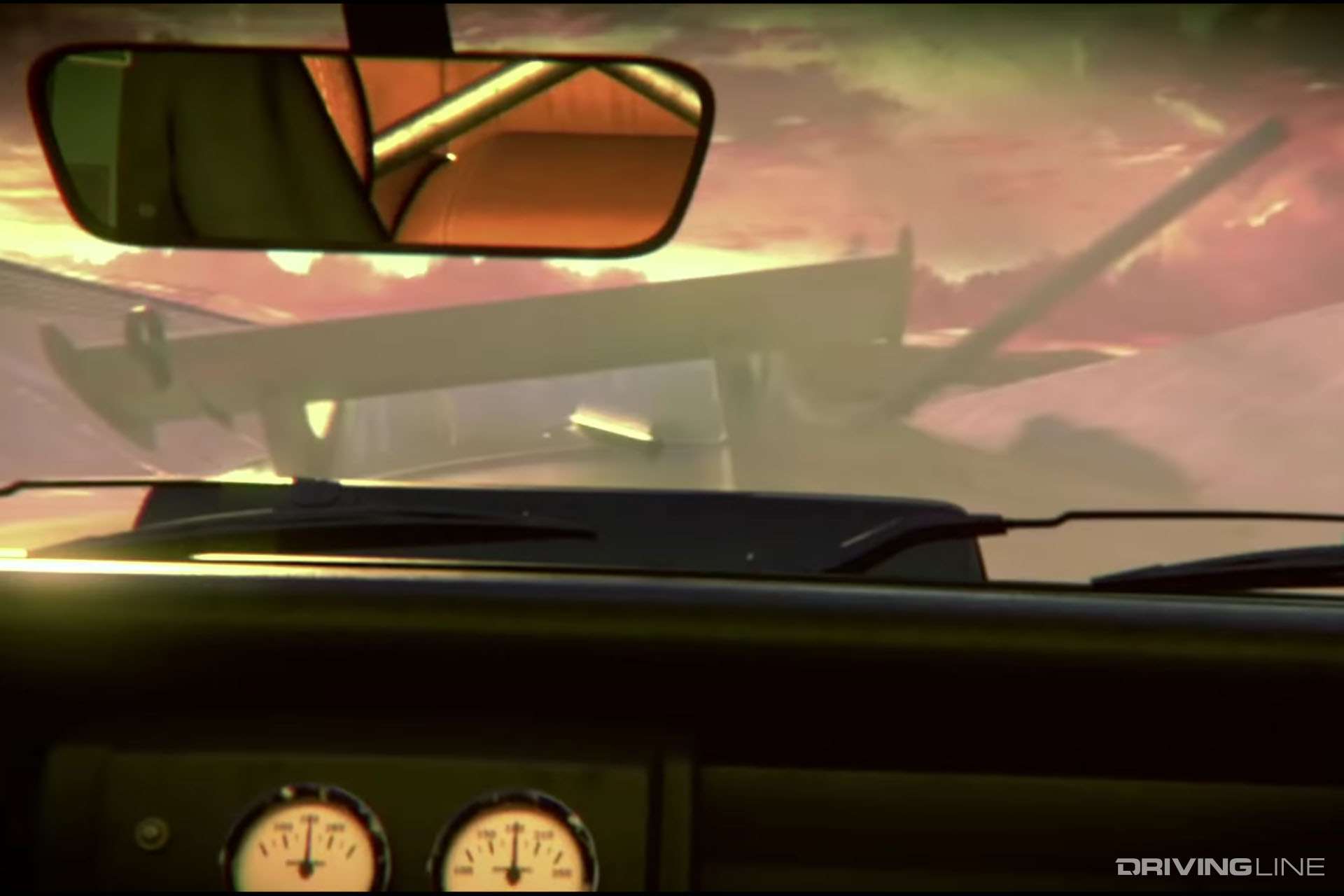 View out of a car at sunset