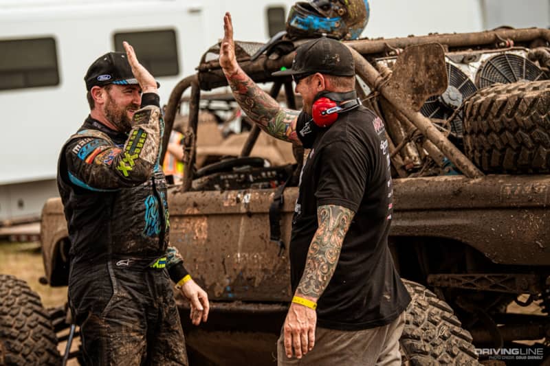 Vaughn Gittin Jr. high-fiving Loren Healy