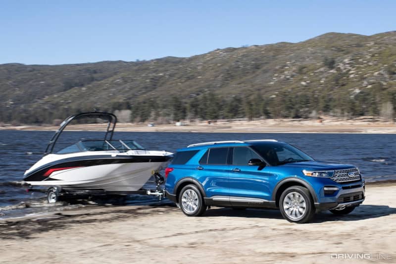 2020 Ford Explorer towing a boat