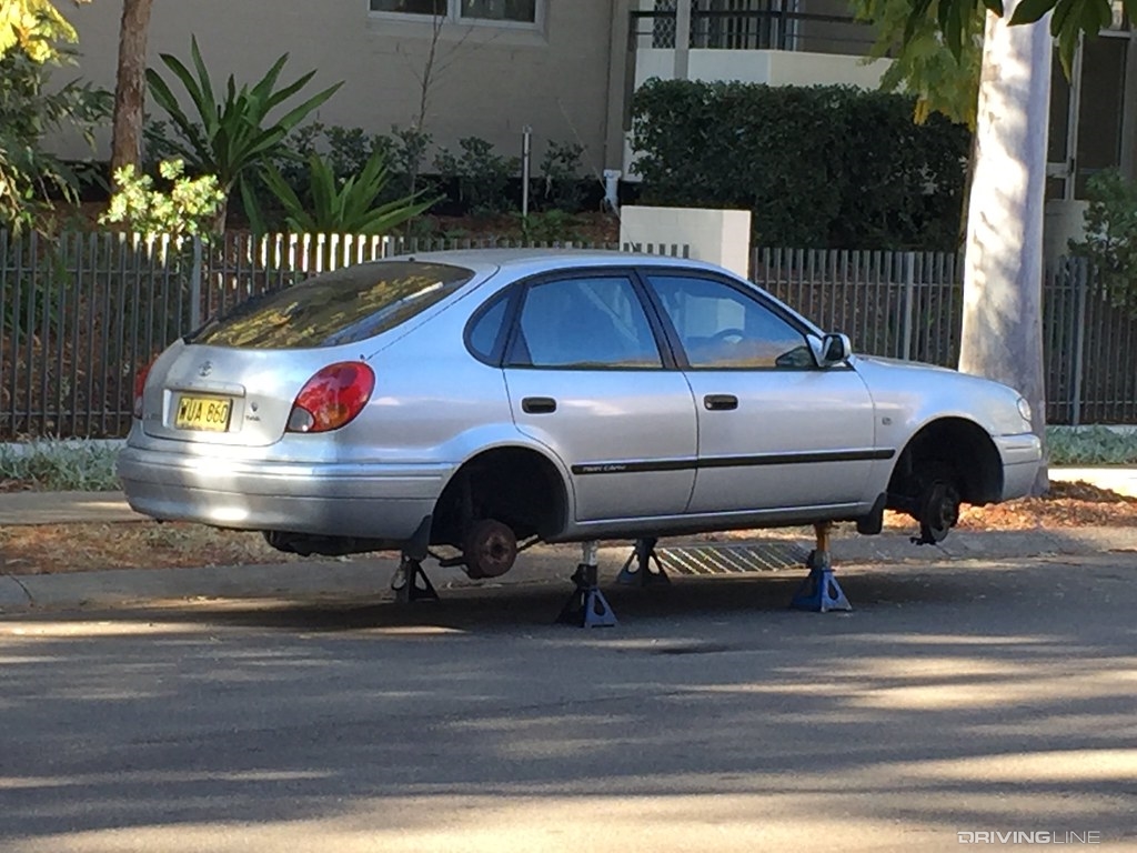 Stolen car on blocks