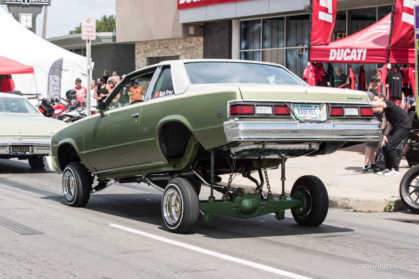 Chevrolet Malibu lowrider with hydraulics at Woodward Dream Cruise