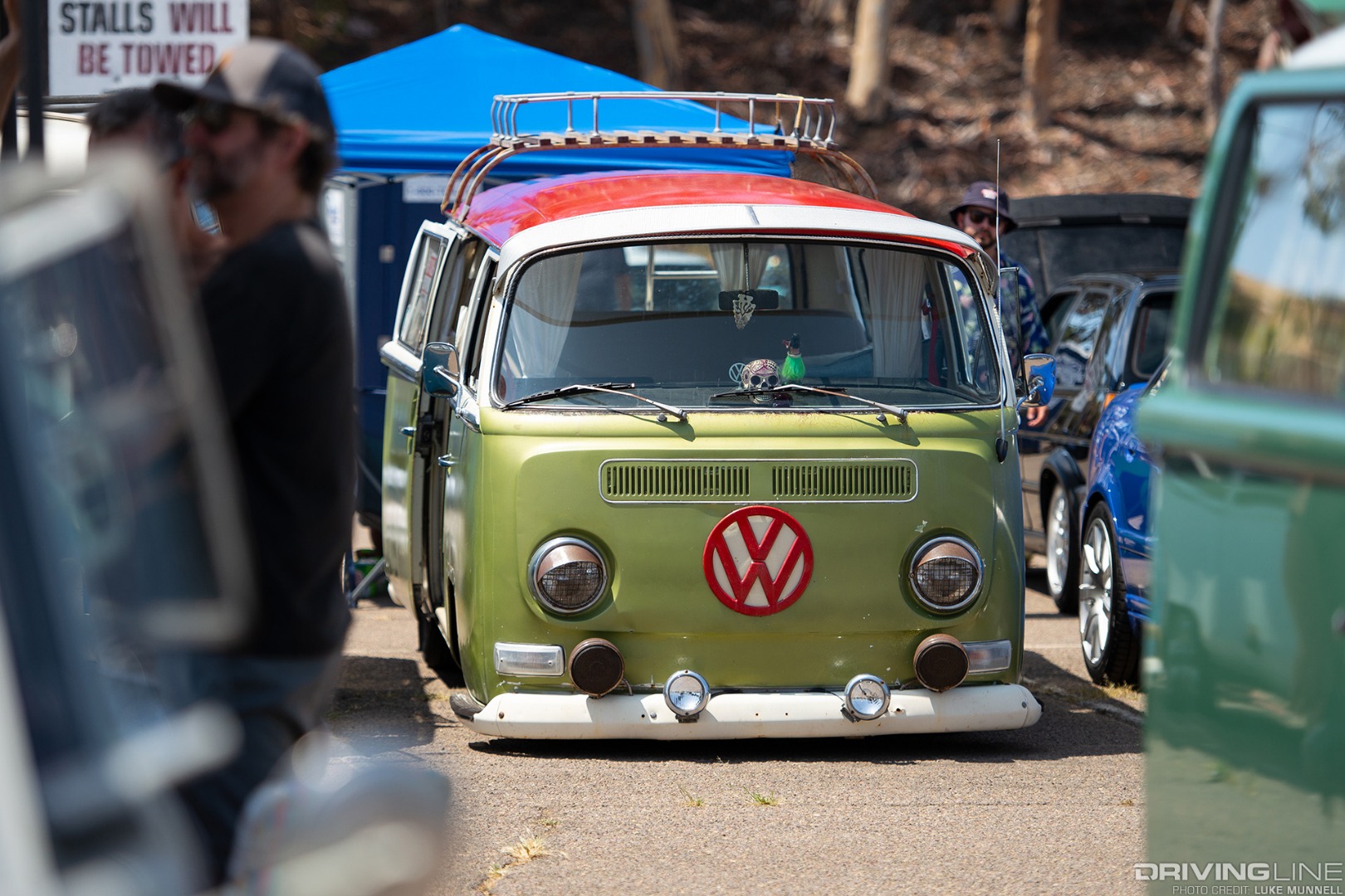 Big SoCal Euro green Volkswagen VW Type 1 Bus slammed air suspension