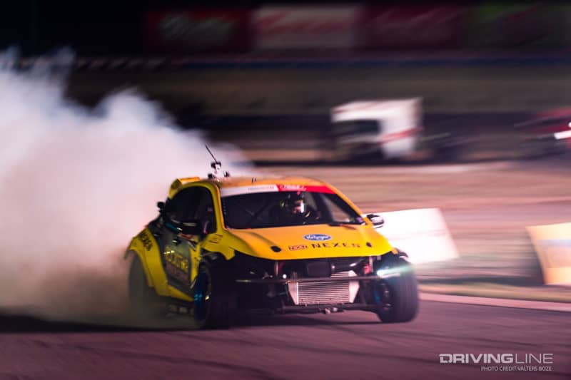 Fredric Aasbo's Toyota Corolla limped into the Final 4 at FD Texas missing a front fender and both bumpers