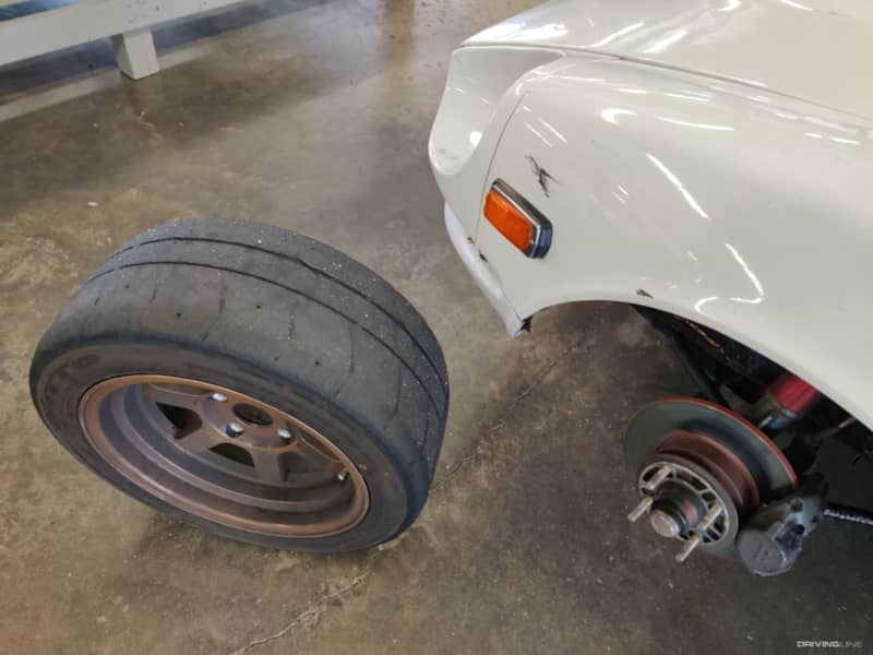 Nitto NT01 Tire on Datsun 240Z with brake system exposed