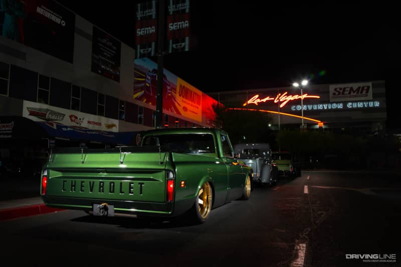 lowered trucks at the Las Vegas Convention Center for SEMA 2019