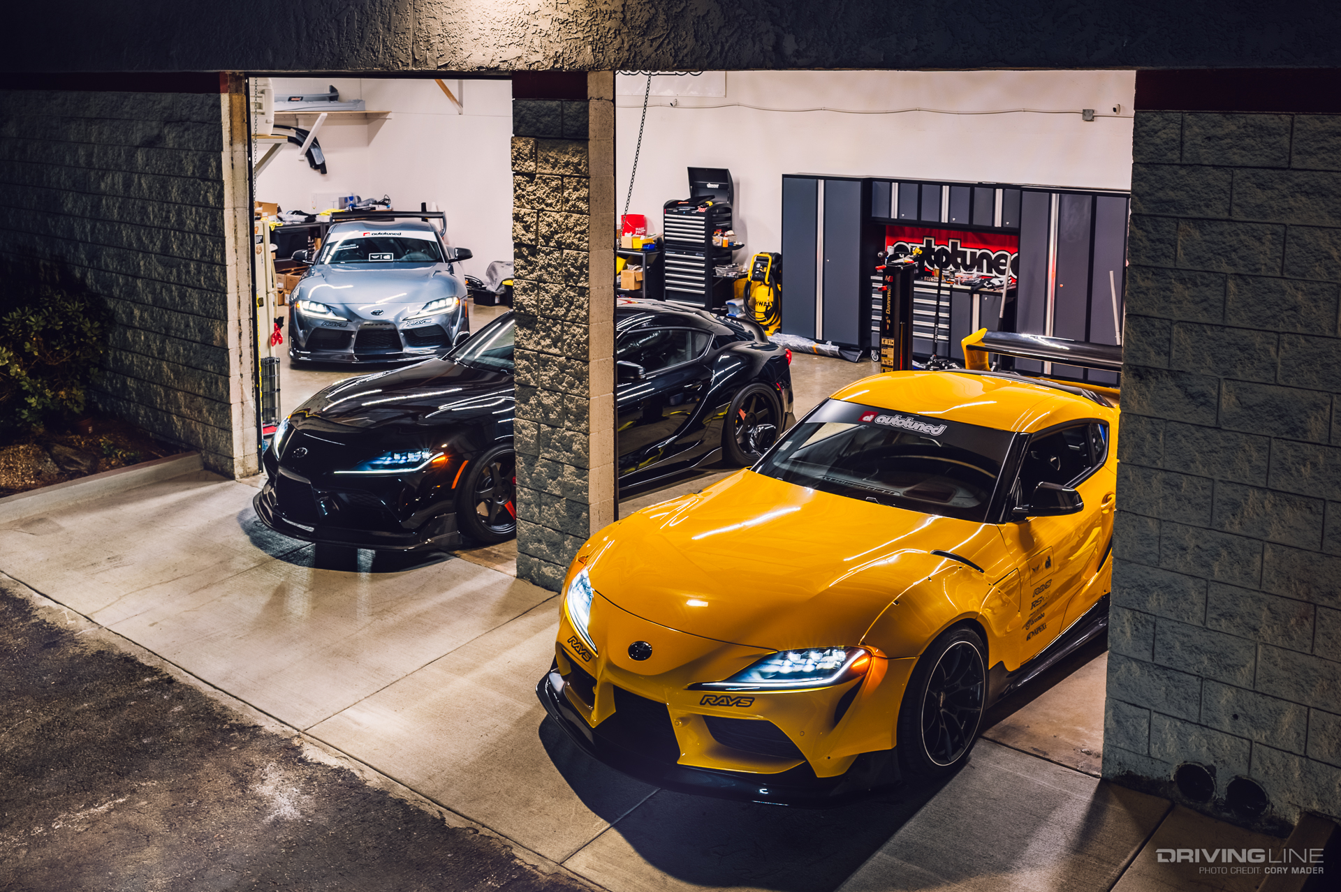 Three 2020 GR Supras in the Autotuned garage bays