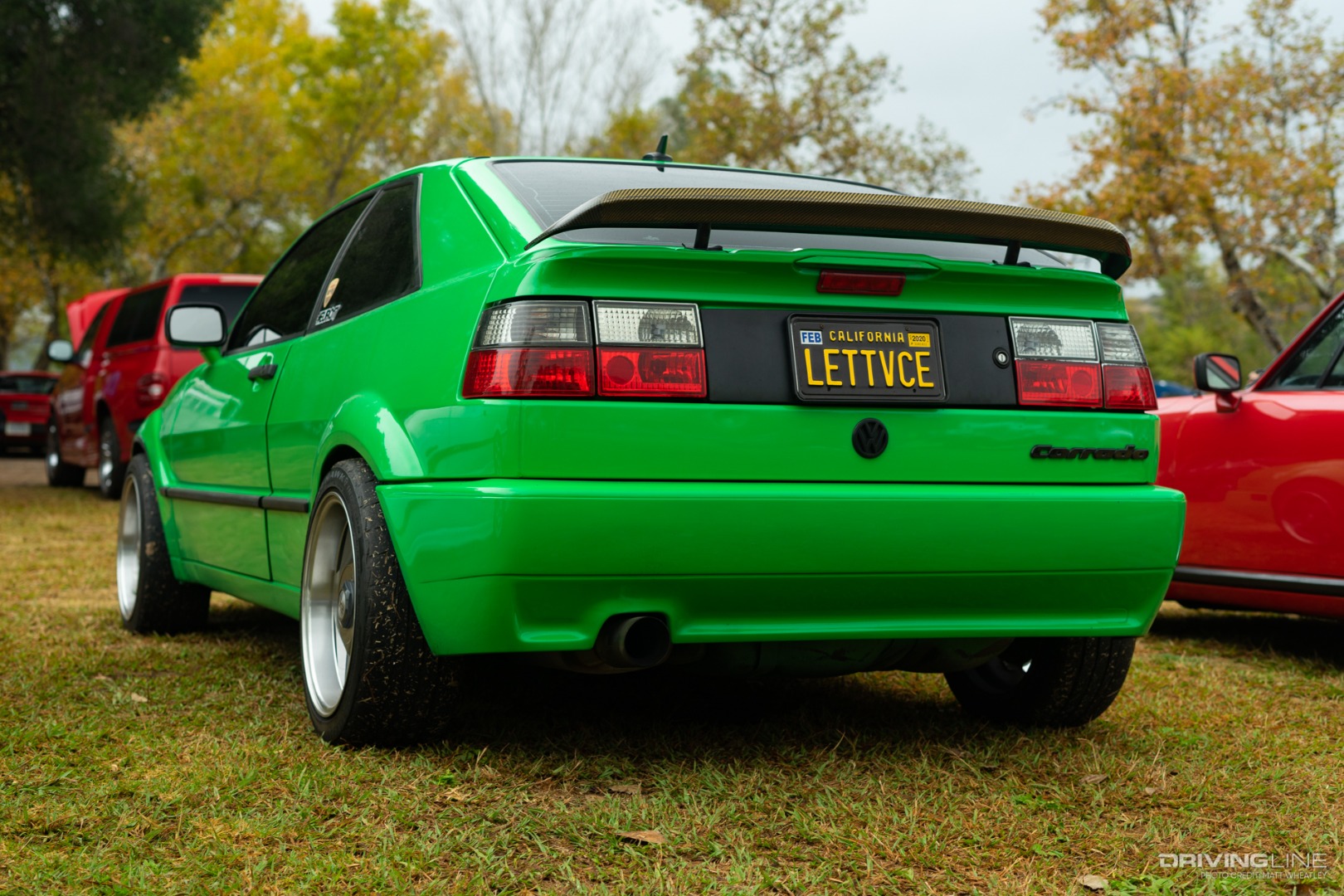Rear of green Volkswagen Corrado with Lettvce license plate