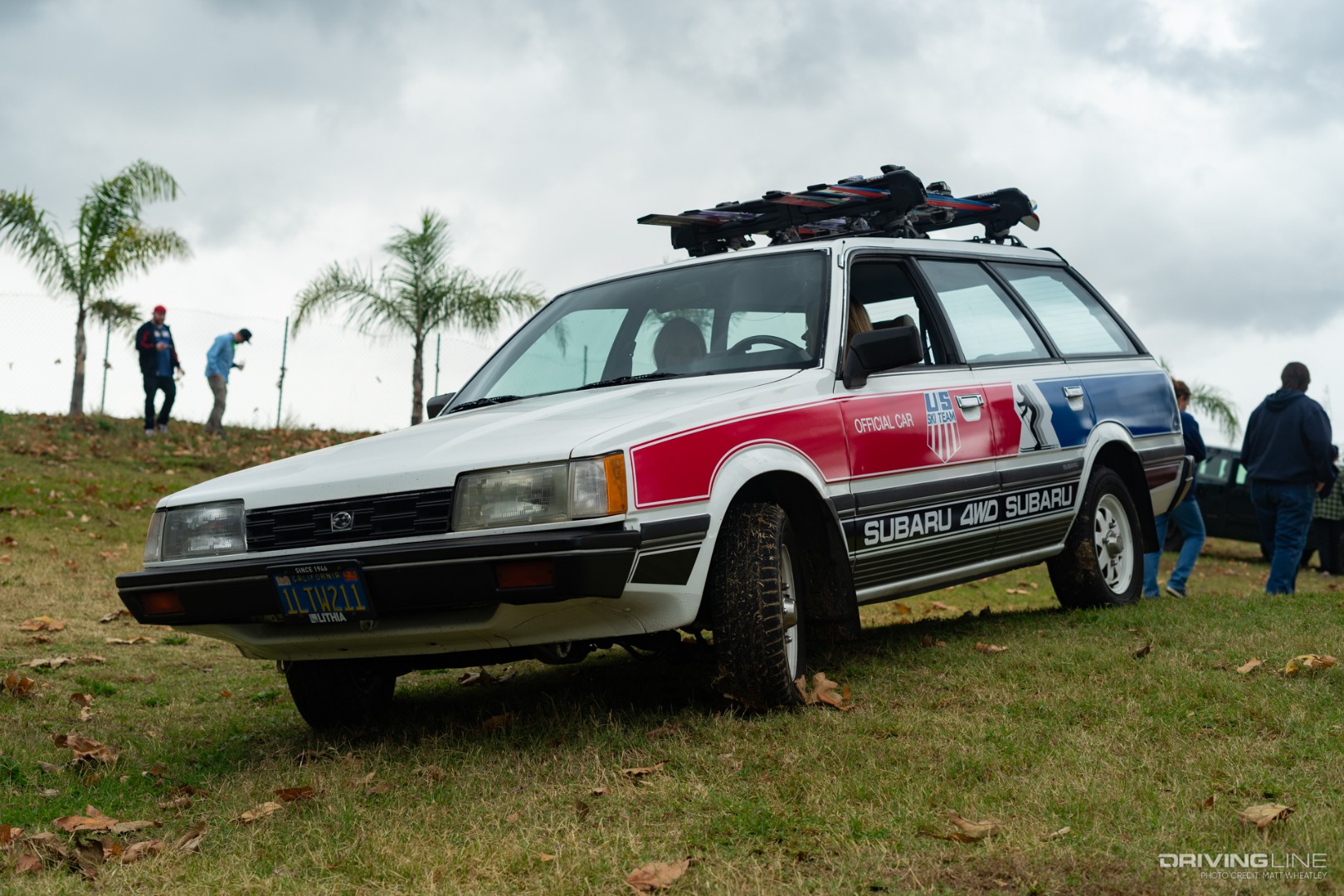 Subrau 4WD Wagon with US Ski Team livery and skis on top