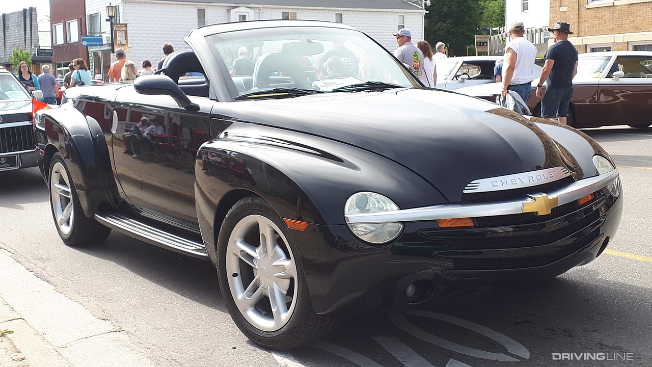 Black Chevrolet SSR front passenger side