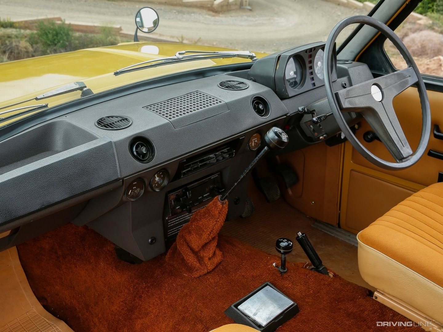 Yellow Land Rover Range Rover Classic interior.