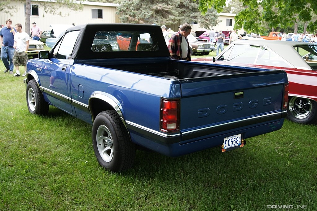 Blue Dodge Dakota Sport Convertible seen from rear