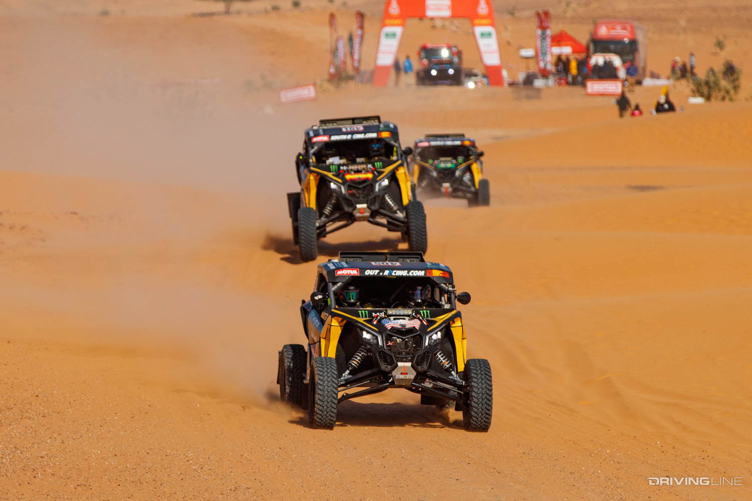 Three Can-Am Maverick SxS racing Dakar