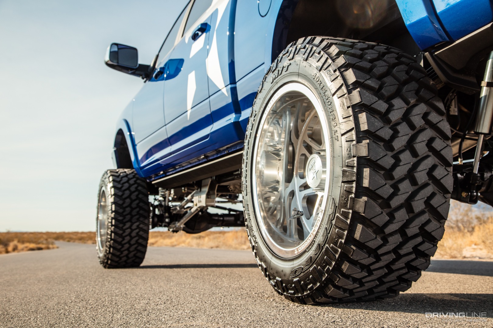 Left rear wheel with Nitto Ridge Grappler tire on lifted Ram 3500