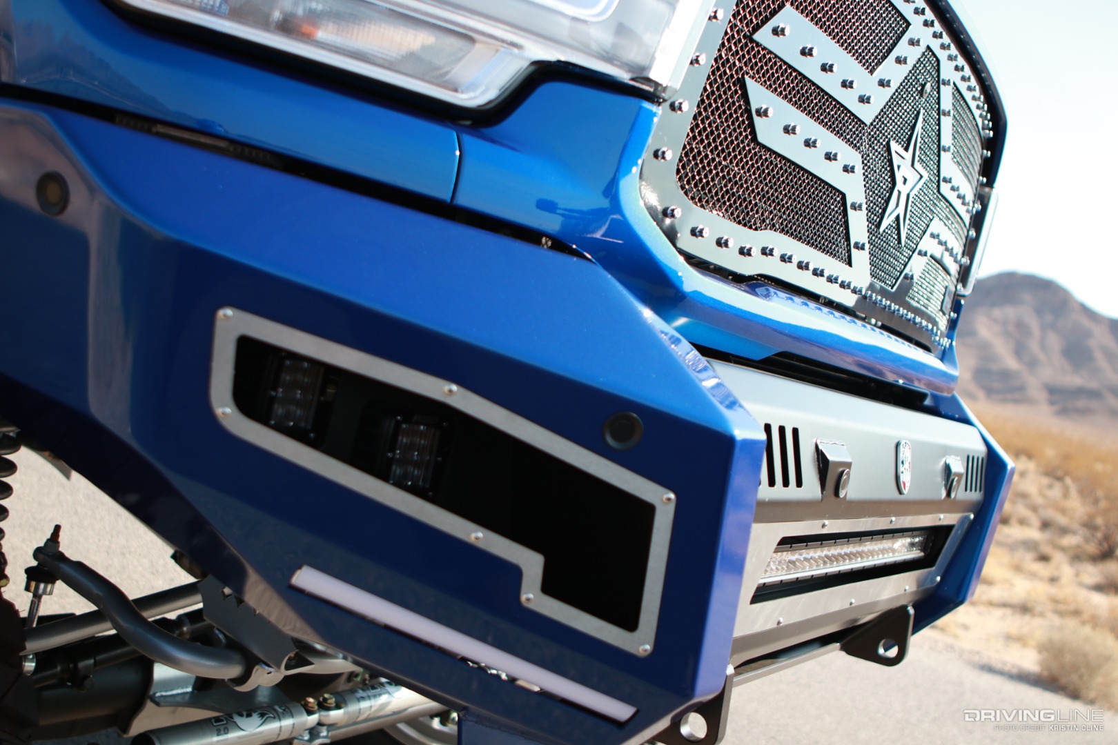 Lifted Ram 3500 front bumper with LED light bar