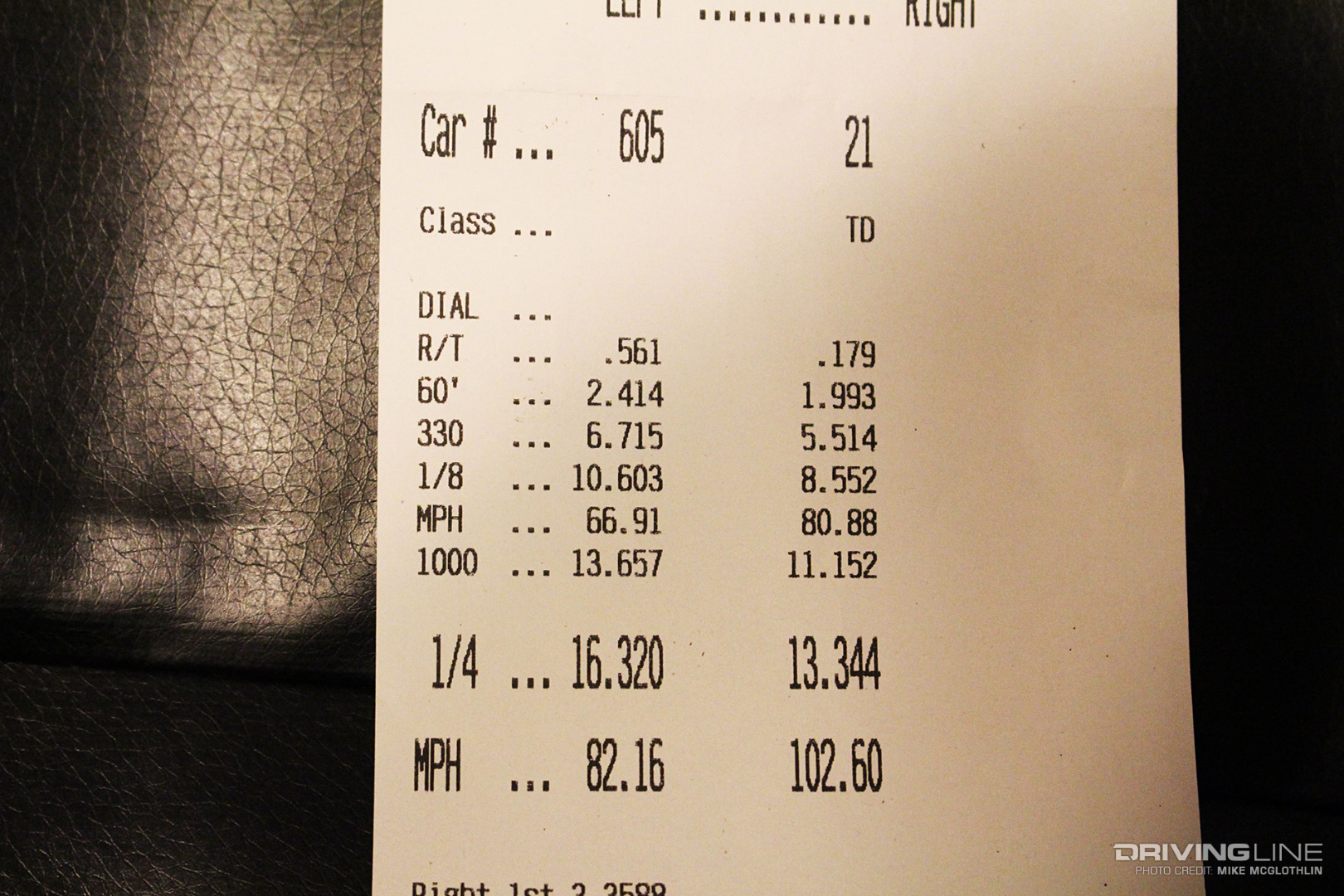 Drag Race Time Slip Quarter Mile