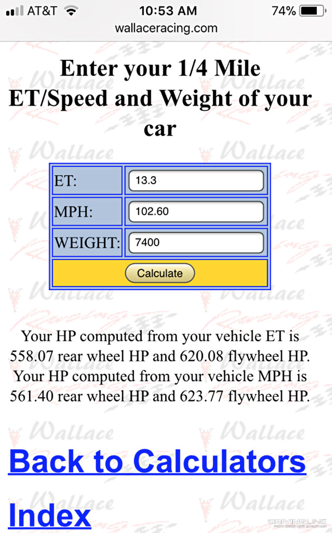 Wallace Racing Horsepower Calculator