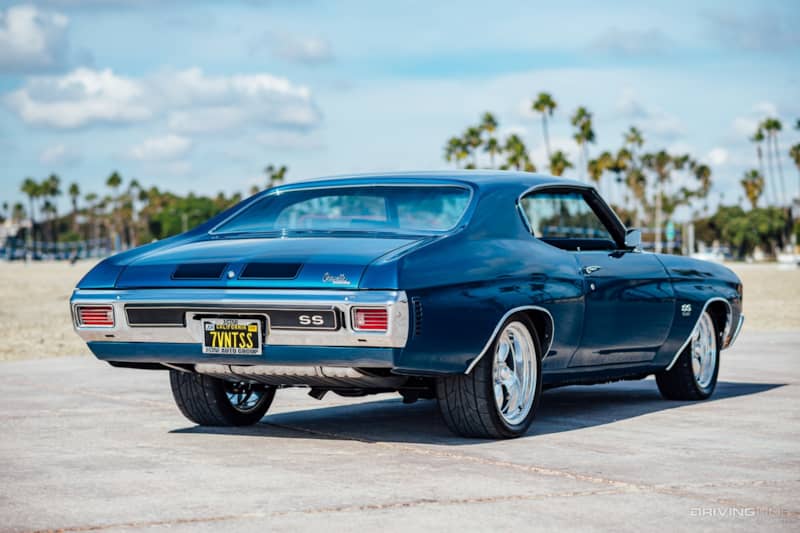 Rear 3/4 shot of a 1970 Chevy Chevelle SS with Nitto NT555G2 and NT555R tires on the beach in California