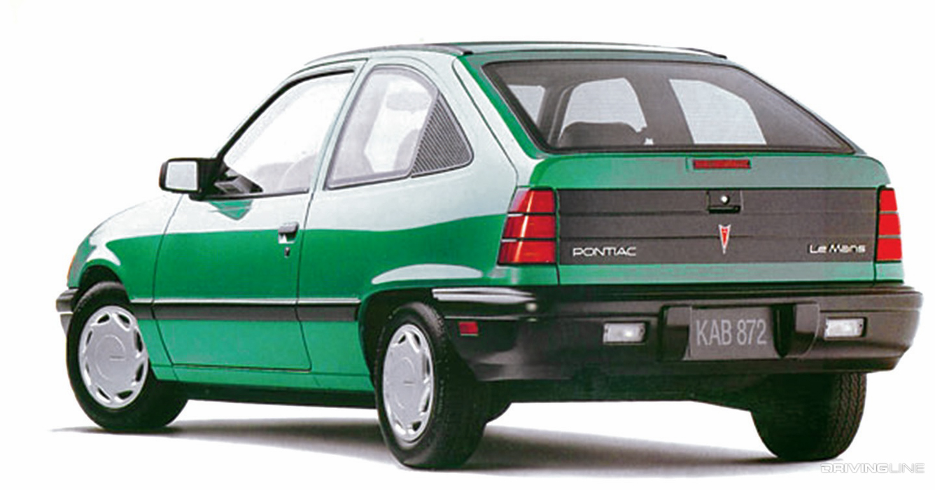 Green Pontiac LeMans hatchback rear 3/4