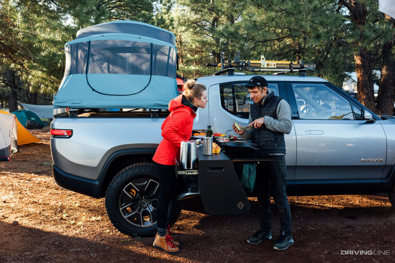 Rivian R1T overland rooftop tent RTT pop out kitchen camping