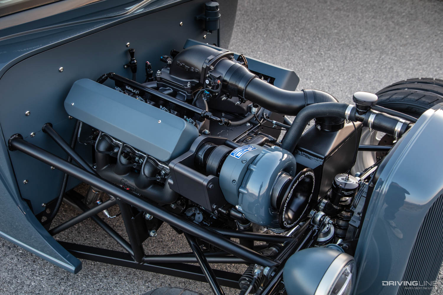 Chevy LS3 in custom SMG Motoring Factory Five Racing frame