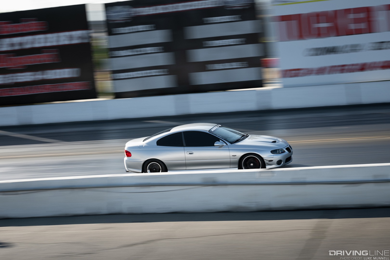 Pontiac GTO racing down the Irwindale 1/8 mile drag strip