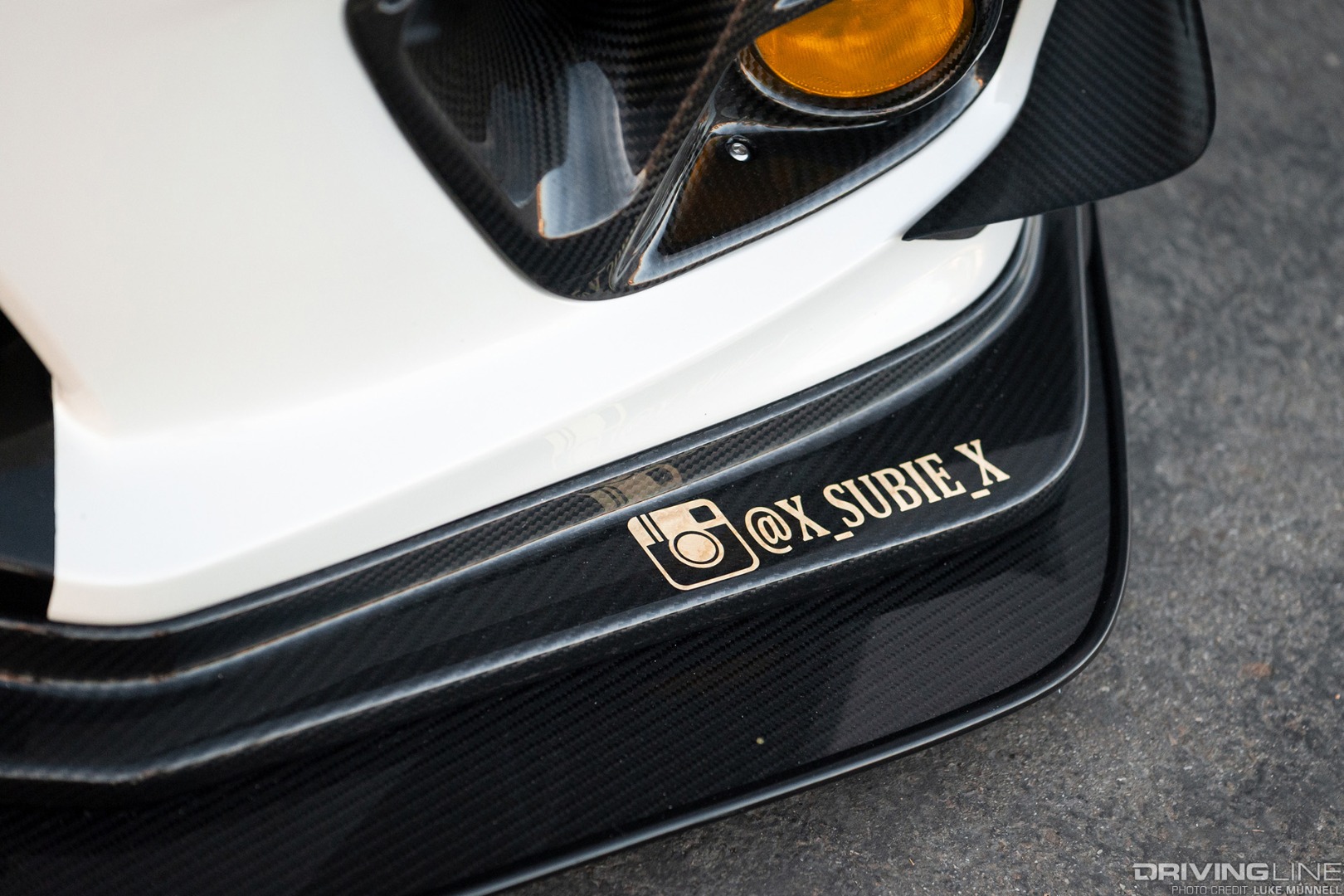 Roger Avila x_subie_x 2016 Subaru WRX STI Instagram decal and carbon fiber front lip splitter