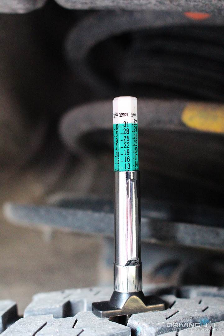 Tire wear tread depth gauge