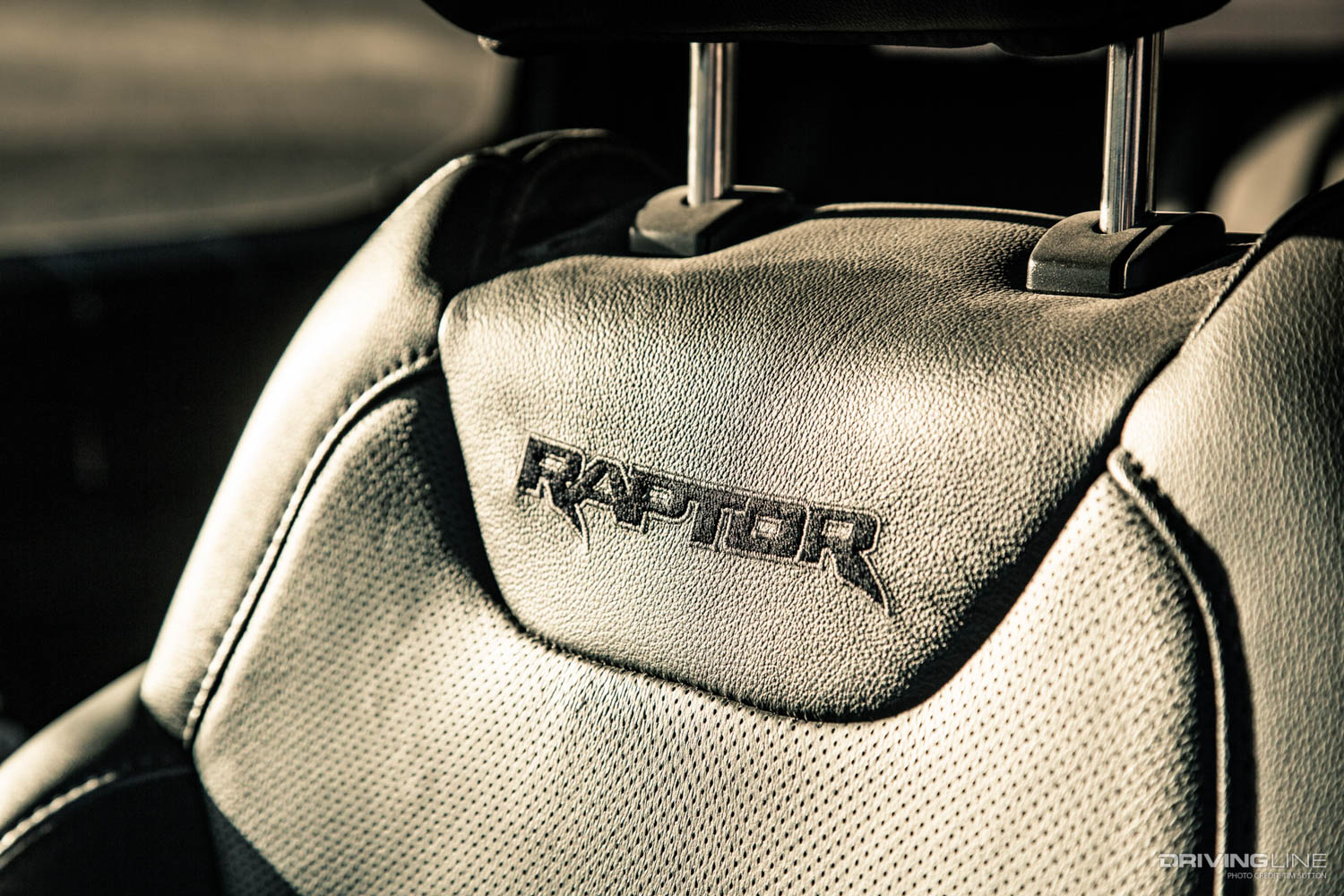 Embroidered Raptor logo on passenger seat