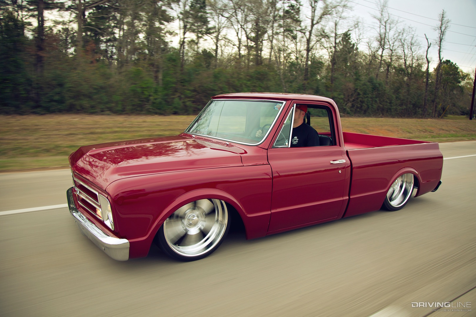 Front of Chad and Candice Shetsky’s Slammed ’67 Chevy C10 Rolling