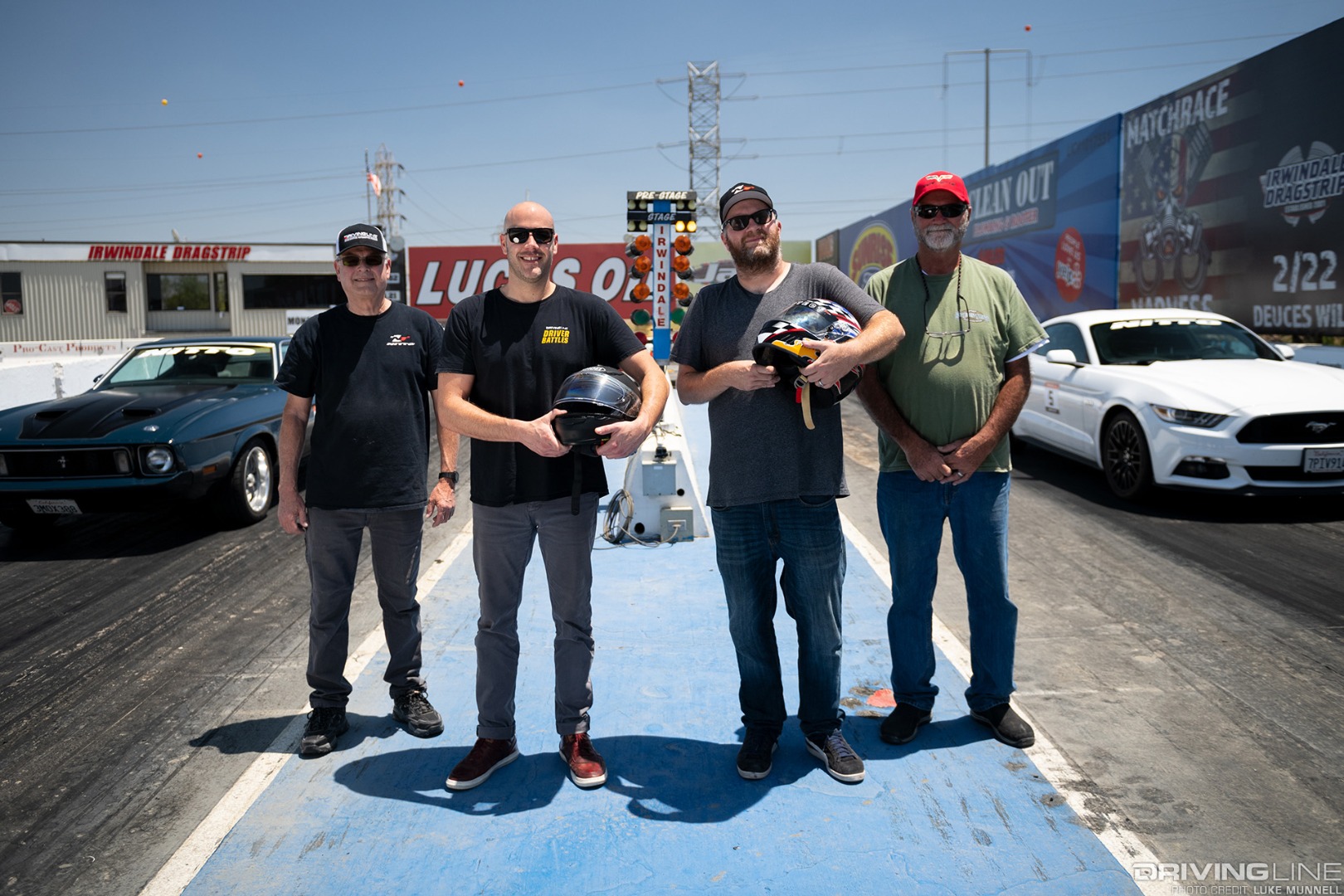 Larry Friend, Greg Friend, Mike Garrett and Joel Garrett at Irwindale drag strip