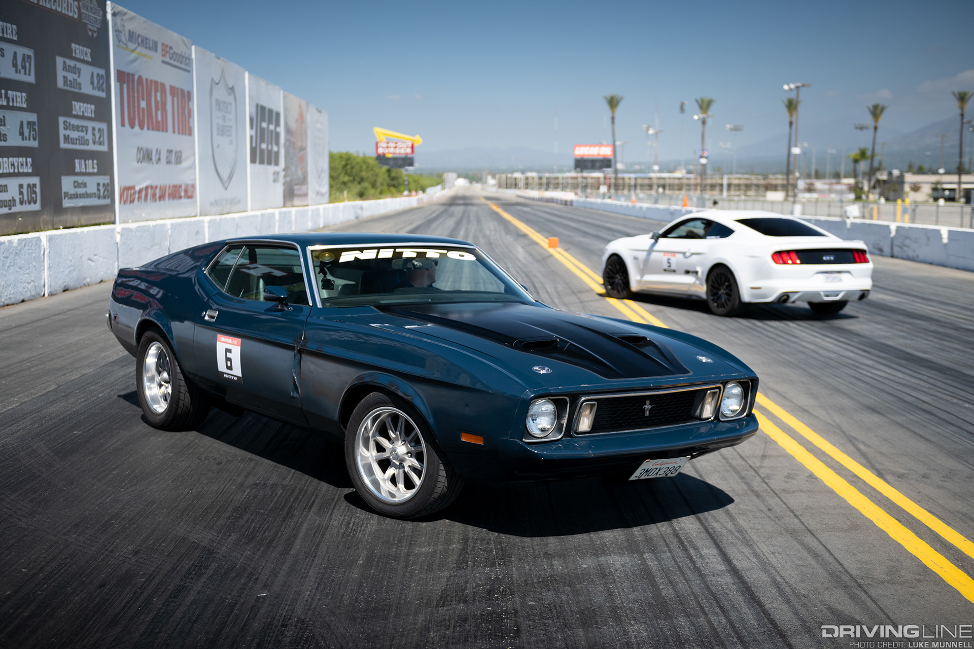 1973 Mustang Mach 1 2016 Mustang GT Drag Strip