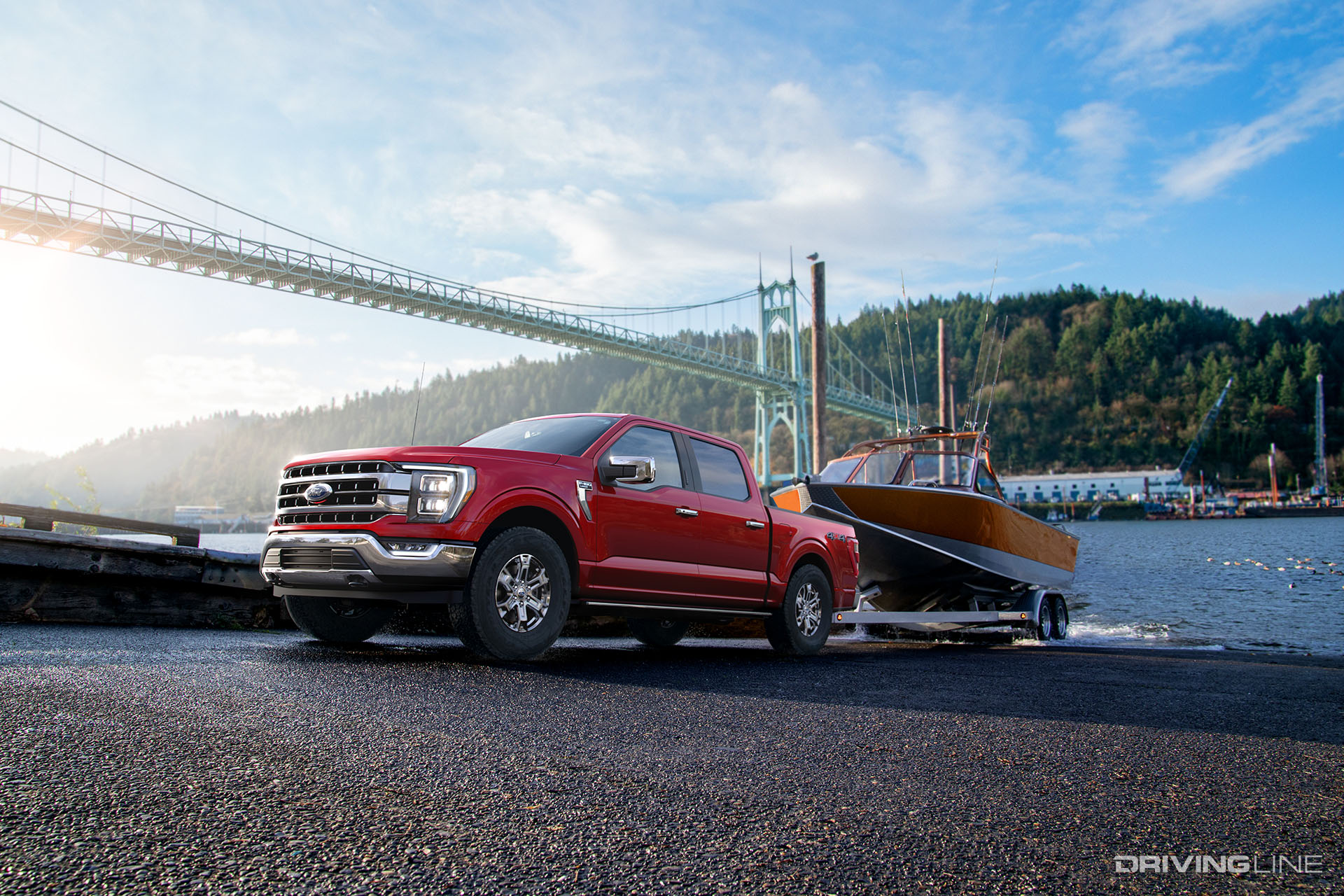2021 Ford F-150 Red Towing Boat