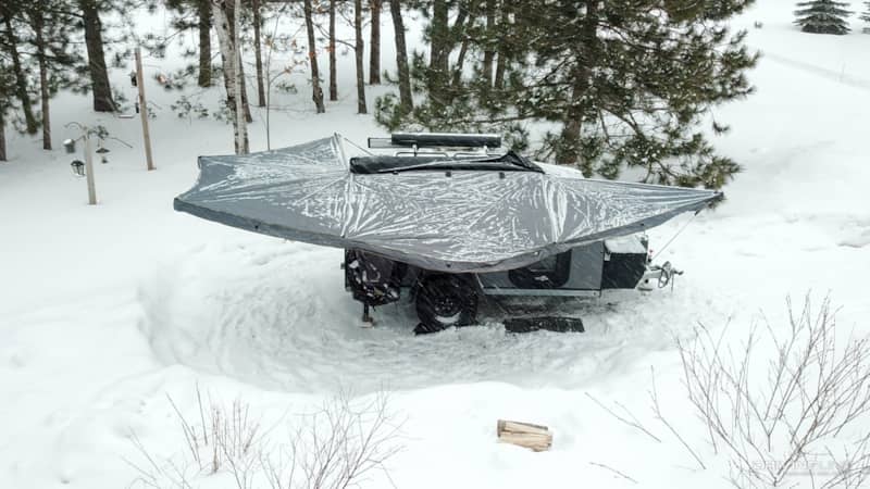 Overland Vehicle Systems 270-degree awning after winter storm