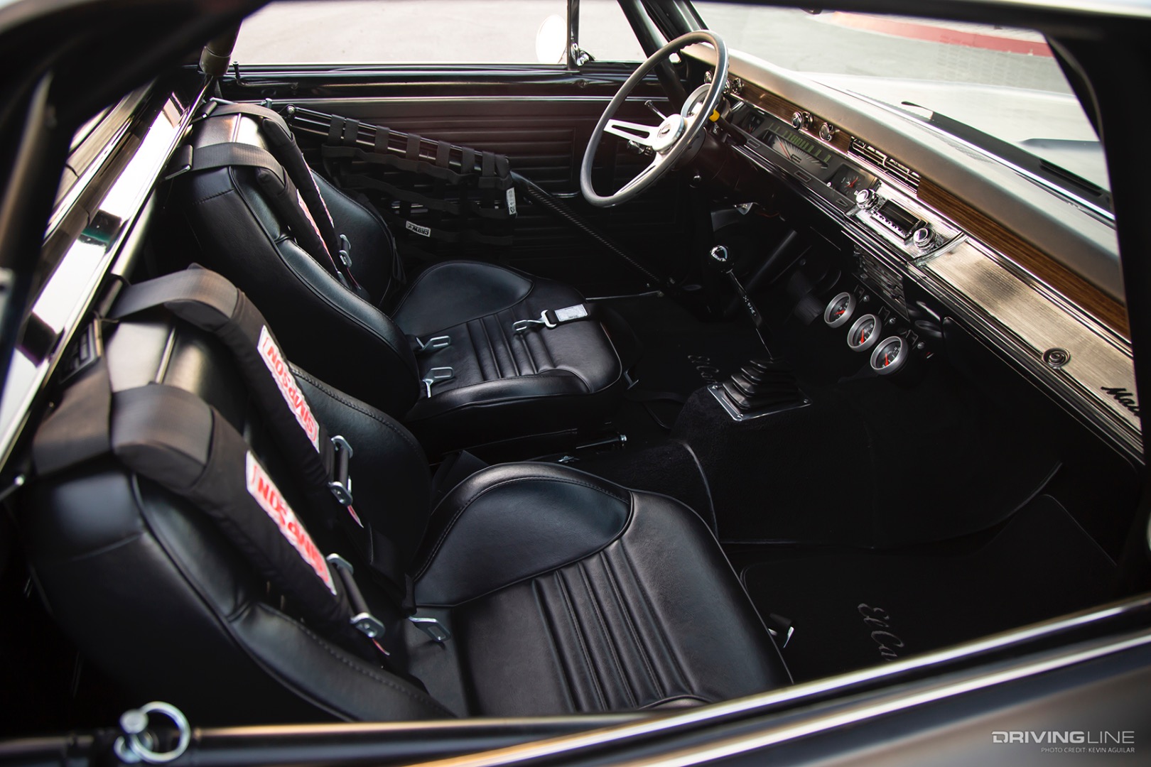 Interior of flat black 1967 El Camino