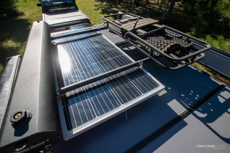 Solar panel setup on off-road camping trailer
