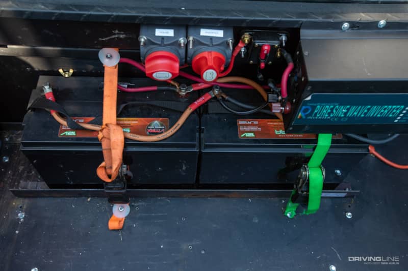 Dual batteries for solar power storage.