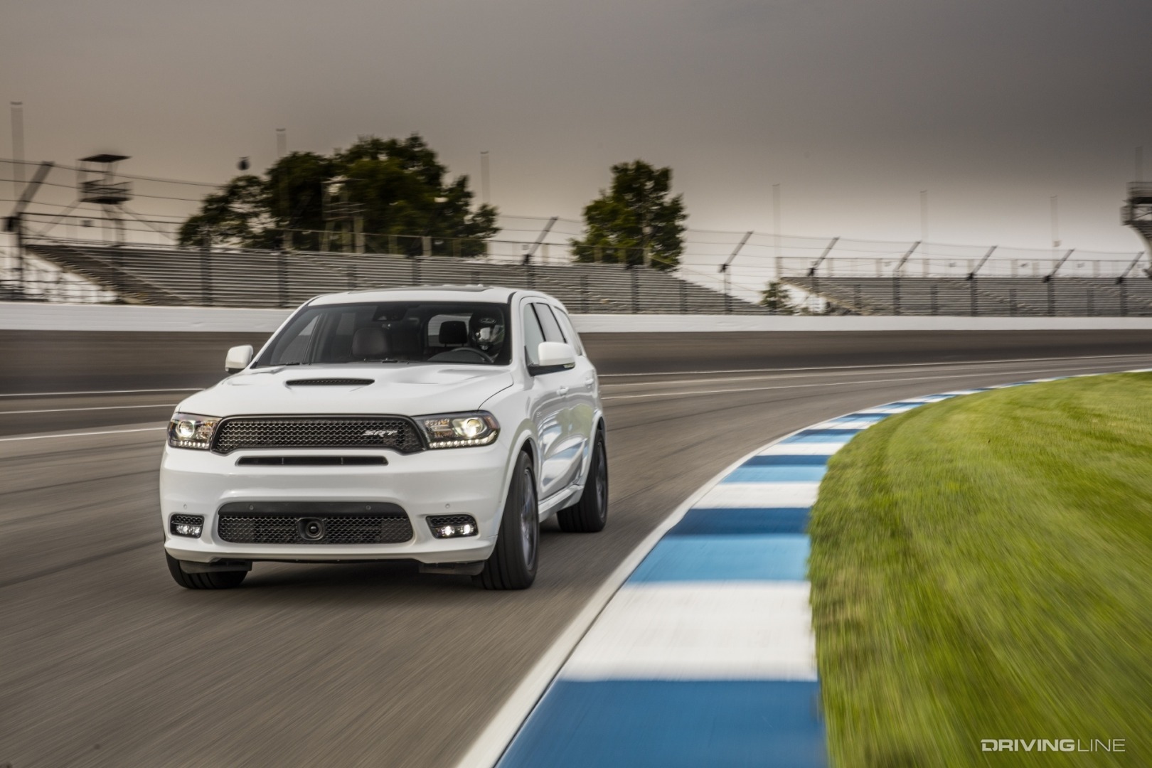 Dodge Durango SRT white front view on race track