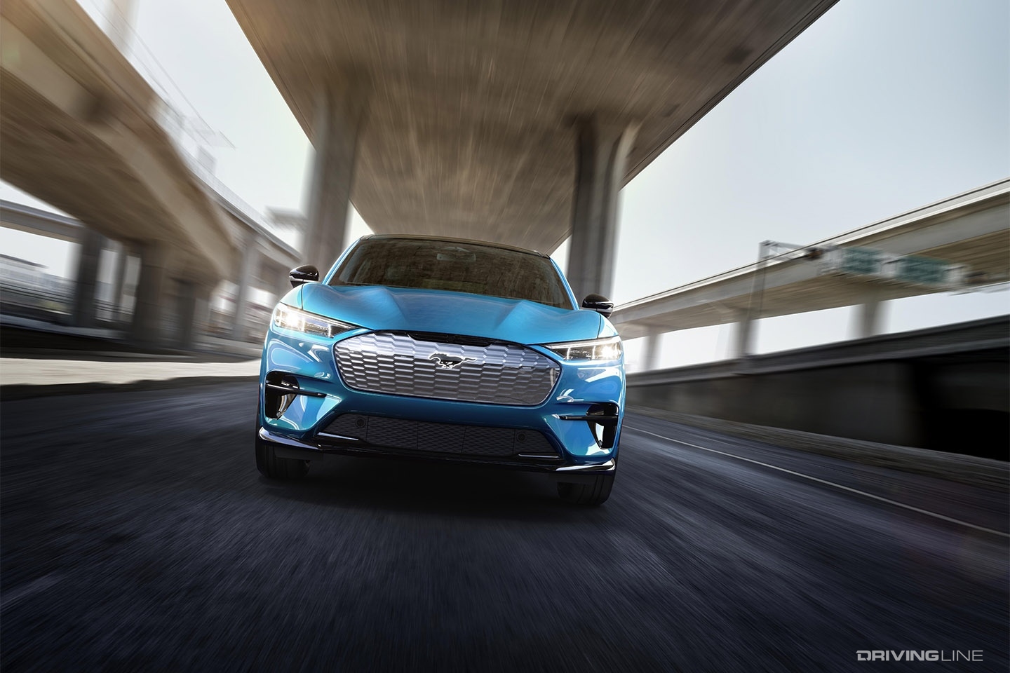 Ford Mustang Mach-E blue head on view