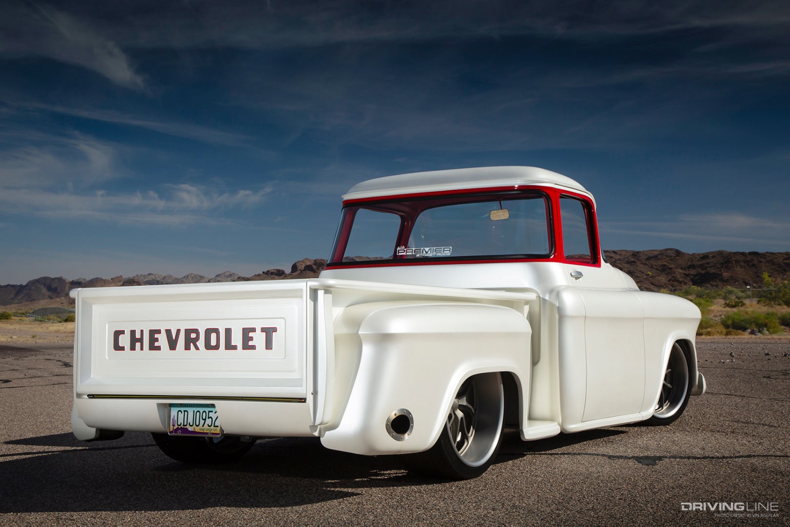 rear of Premier Street Rod's Snow White '57 Chevy 3100
