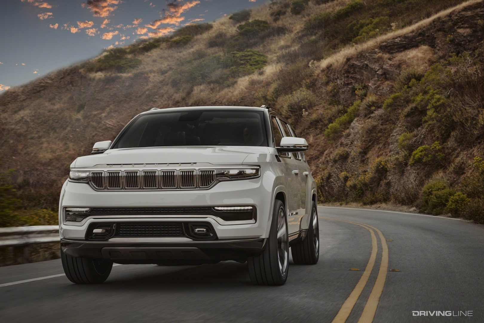 2021 Jeep Grand Wagoneer Concept white on highway