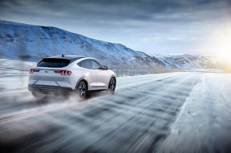 Ford Mustang Mach E on snowy road
