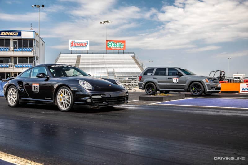 Porsche 911 Turbo vs Jeep Grand Cherokee SRT8 on Nitto NT555 RII tires