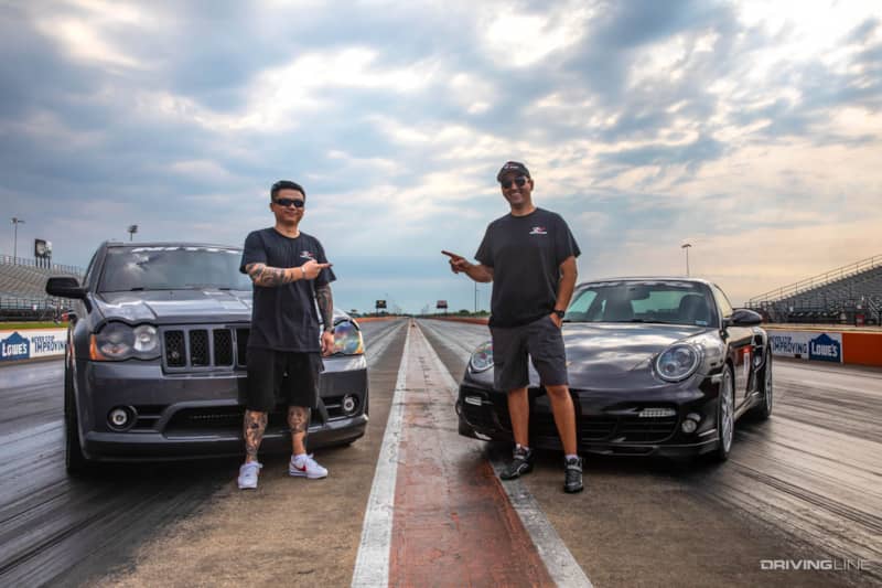Driver Battle Drag Race: Porsche 911 vs Dodge SRT8 with Rick and Steve