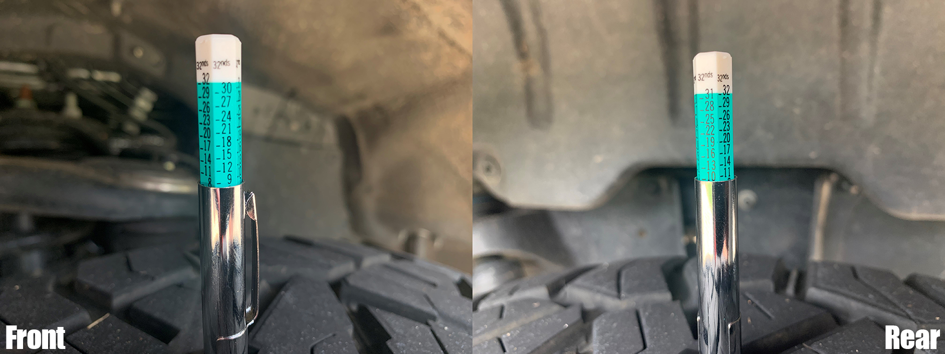 Tire Measurements on Ridge Grappler tire front and rear