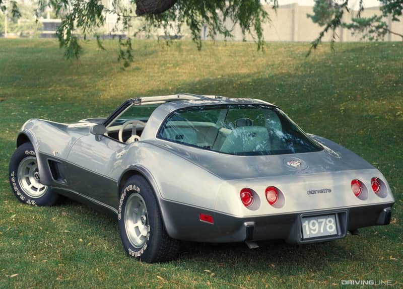 Silver Anniversary Corvette on grass