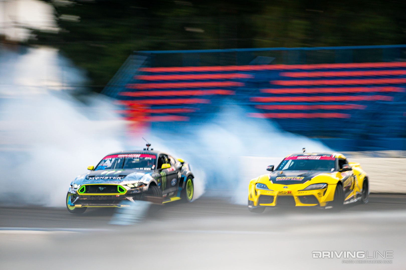 Fredric Aasbo (right) and Vaughn Gittin Jr (left) battled in an all-Nitto Final at Formula Drift Round 3