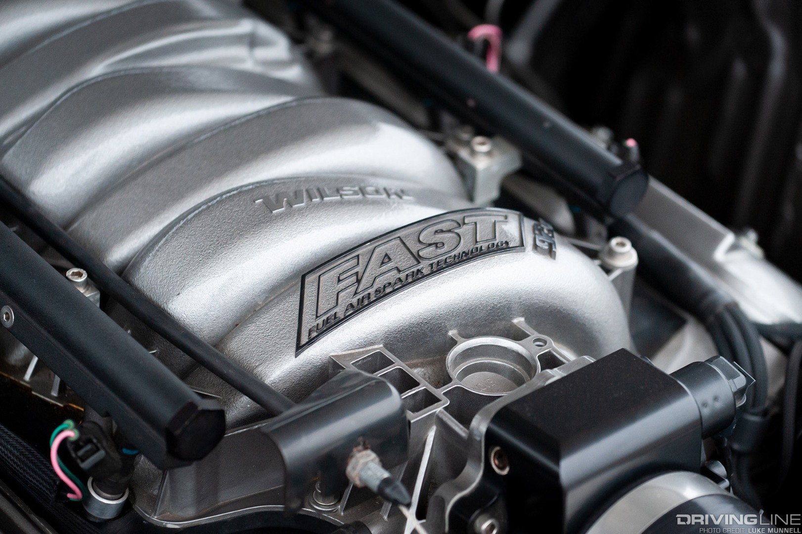 a FAST intake manifold is mounted to Snell's Chevy LS2 engine